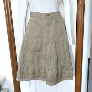 Tiered Ruffled Mid-Length Skirt | 100% Cotton Flared Skirt